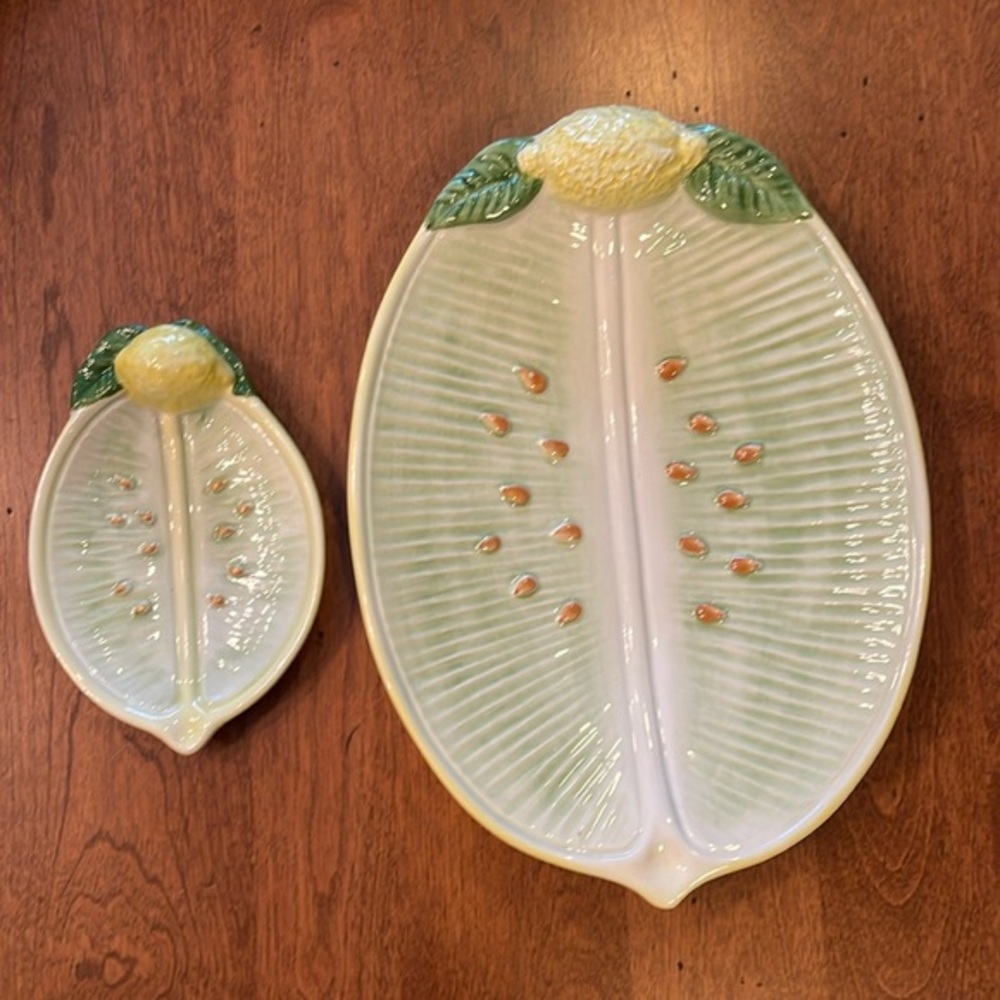 Majolica Italy Lemon Serving Dishes Vintage.